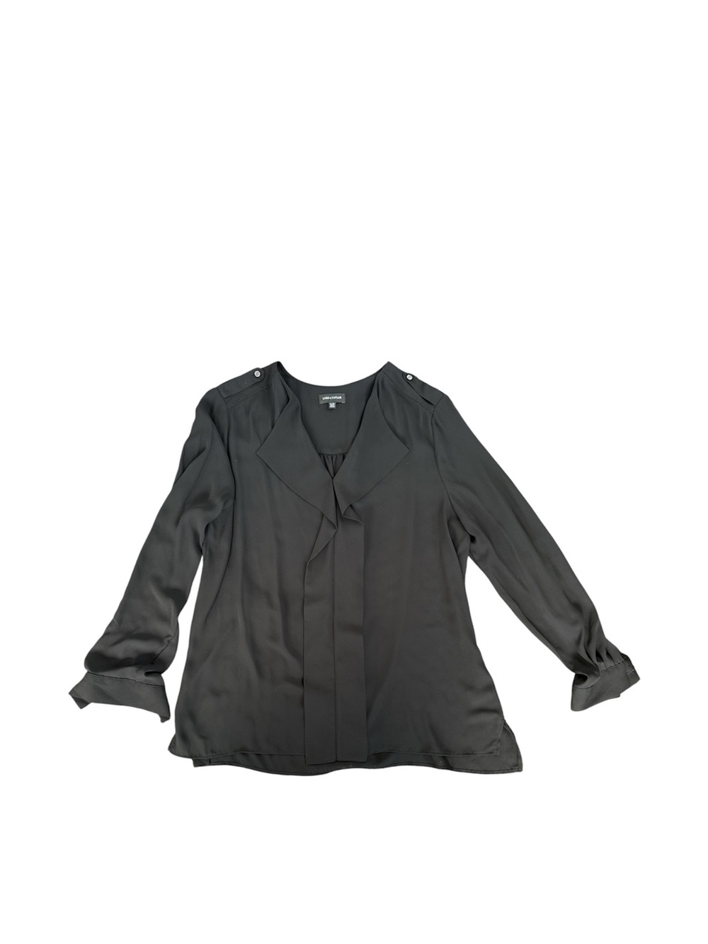 Lord & Taylor Black Long-Sleeve Notch Collar Blouse